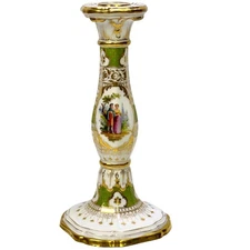 C T Dresden Porcelain Candlestick Antique Late 19th Century Hand Painted Gold 