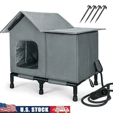 Heated Outdoor Cat House Weatherproof Insulated Shelter W/ Temperature Control