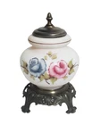 Vintage Hurricane Lamp White Milk Glass Blue Pink Roses 12 1/2" Tall- Rewired
