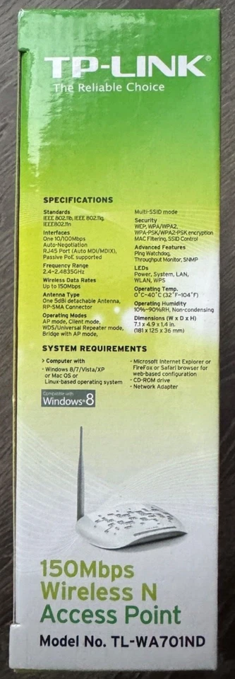 TP-LINK Wireless N Access Point Wi-Fi Booster 150 Mbps TL-WA701ND - Image 4 of 4