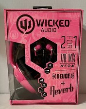 WICKED AUDIO 2-in-1 Combo Ear Buds and Headphones Hot Pink Neon WI-8232 NEW