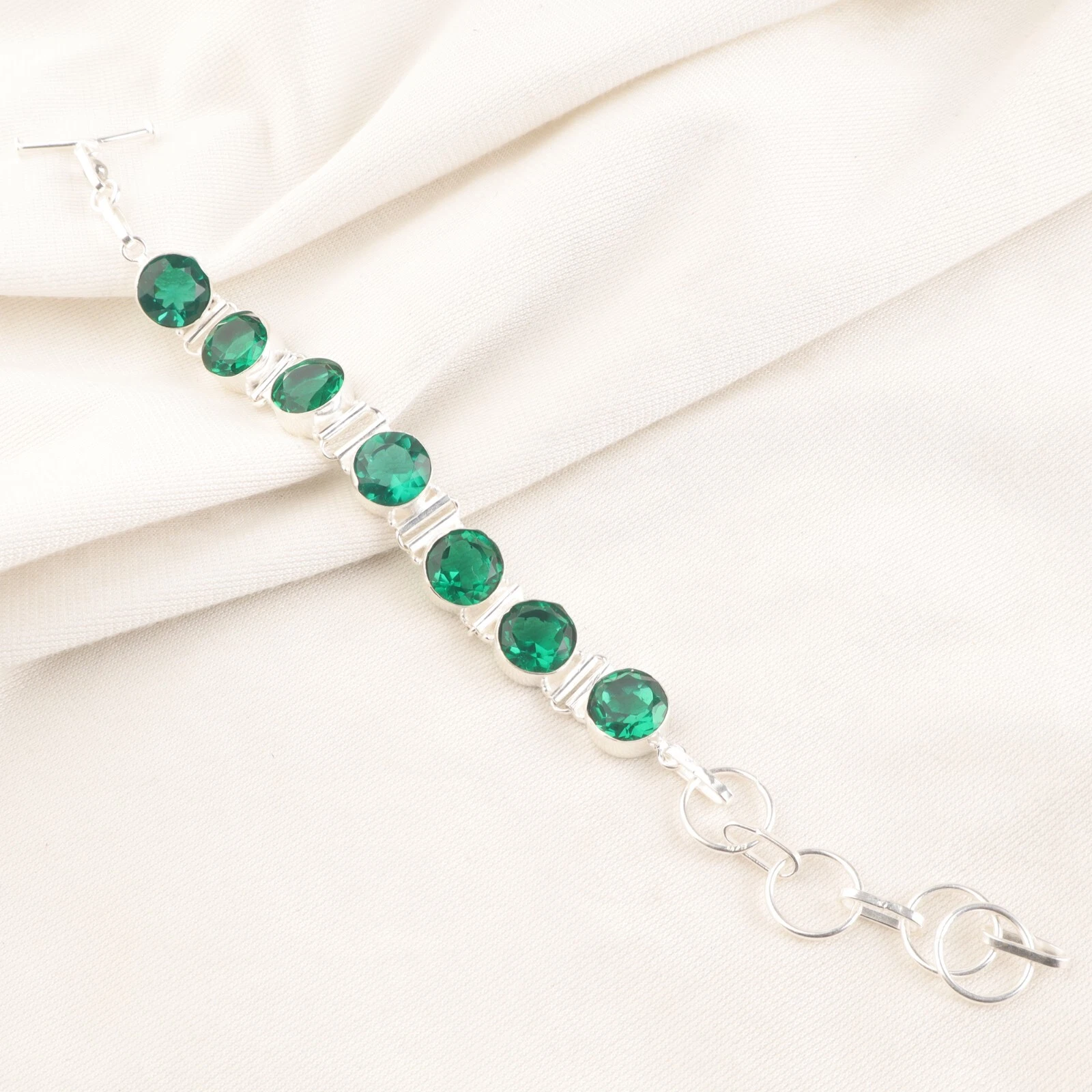 VALENTINO Bracciale artigianale gioielli argento sterling 925 pietra preziosa diopside cromato 9"