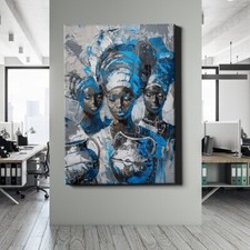 ✅WANDBILD LEINWAND,  ACRYLGLAS FRAU AFRIKA KUNST BLAU WEISS WANDDEKO PREMIUM