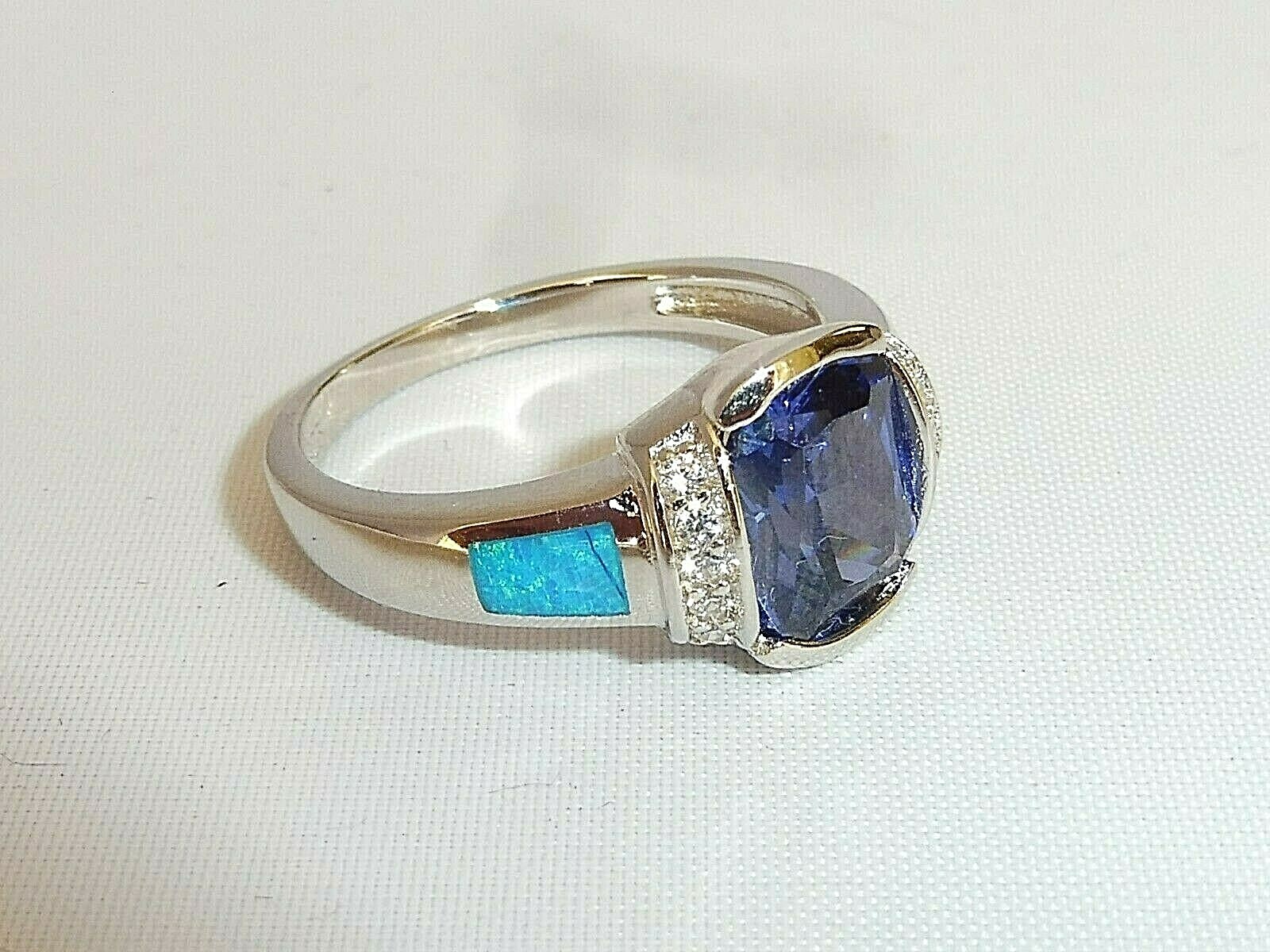 Ladies Ring Sterling 925 Solid Silver Opal Sapphire & 2 Carat Tanzanite