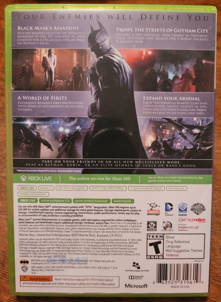 BATMAN ARKHAM ORIGINS Microsoft Xbox 360 COMPLETE TESTED DC Comics CIB RARE 2013 - Image 3 of 3