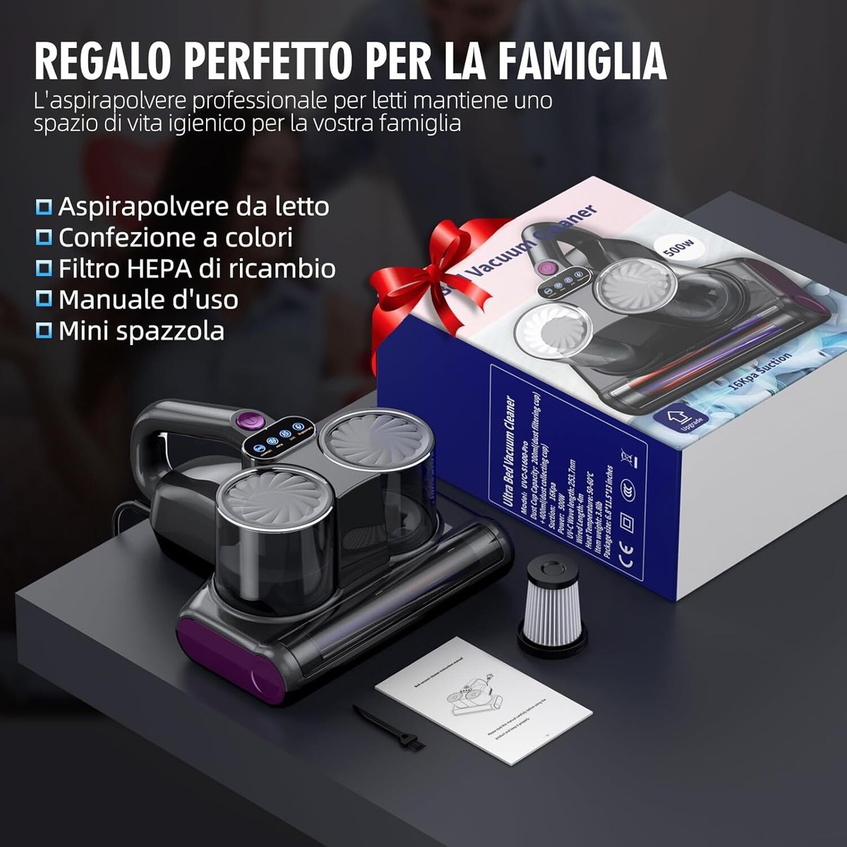 Aspirapolvere Per Materassi Senza Fili - 8000Pa Con Luce UV Contro Acari E Polvere - Foto 5