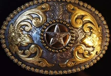 Nocona Texas Star Oval Belt Buckle Gold and Silver Tone M & F Western  3756644