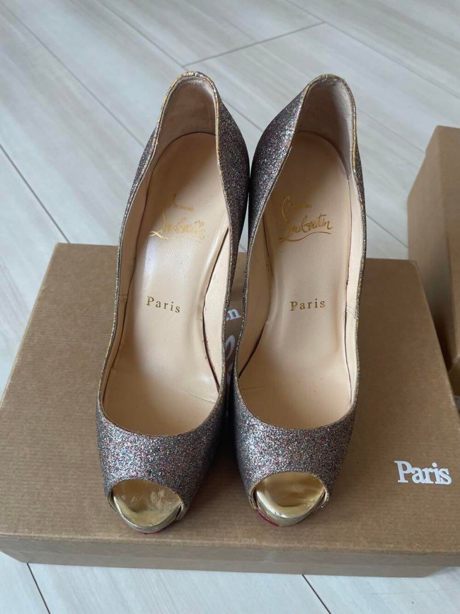 Christian Louboutin Open Toe Pumps Heel Glitter EU35 US5