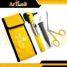 FIBER OPTIC Otoscope Examination LED Diagnostic ENT SET Kit+1EAR NOSE FCP-YELLOW