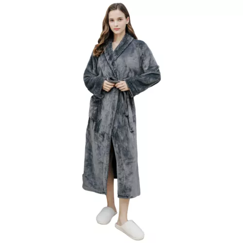 Flannel BathRobe Long Soft Spa Male Bath Robe Shawl Collar Sleepwear Women & Men - Picture 7 of 30