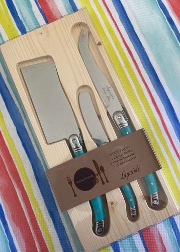 FRENCH HOME Laguiole Cheese Knife & Spreader Set of 3 Stainless Steel -Turquoise - Picture 4 of 5