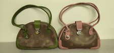2 Texier Leather Purse Handbag Shoulder Bag Green & Rose Color