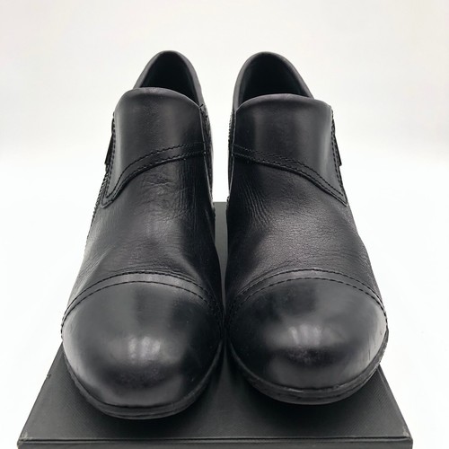 BOC Born Black Leather Boots Ankle Bootie Women 8.5 Cap Toe Shoe Block Heel - Picture 4 of 19