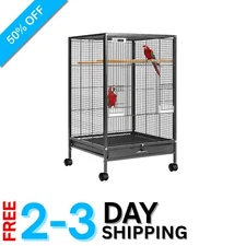 30-Inch Rolling Wrought Iron Bird Cage for Cockatiels & Lovebirds - Black