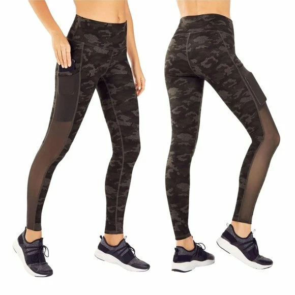 Fabletics Women's Powerhold On-The-Go Charcoal Camo Legging Sz S