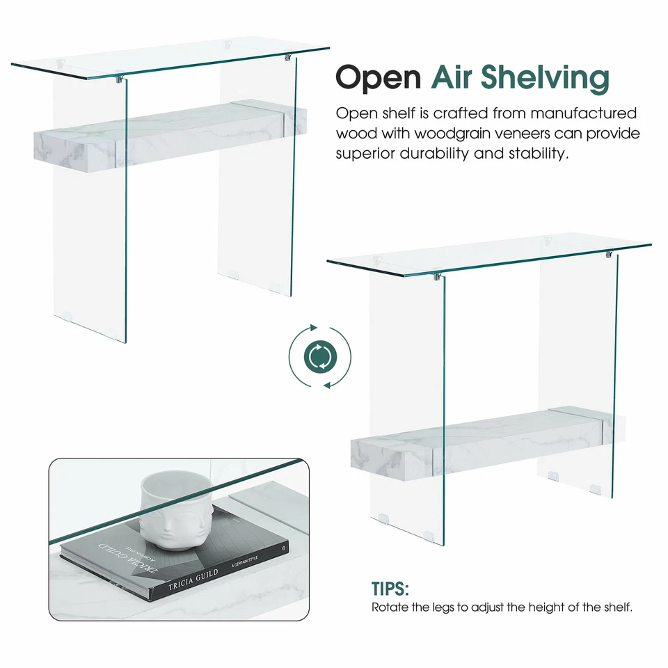Ivinta Narrow Glass Console Table with Storage Wood Shelf Entryway Sofa Table - Image 4 of 4