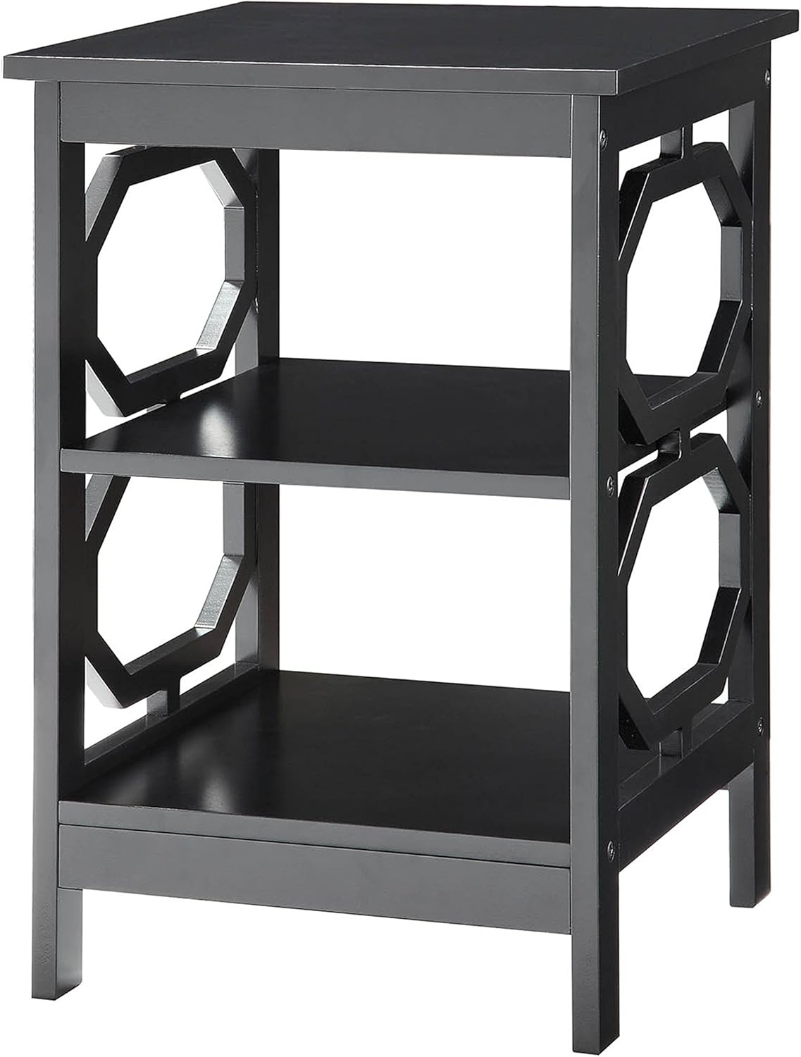 Omega End Table with Shelves, Black