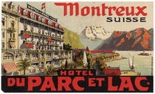Hotel du Parc Lac Montreux Switzerland Hotel Luggage Label 1915 BRUGGER RARE