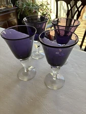 4 Artland Iris Purple Amethyst Water Wine Goblets High Quality Hand Blown Glass