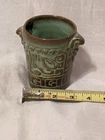 Vtg Frankoma Pottery Mug Tumbler Mayan Aztec Tiki Prairie Green USA