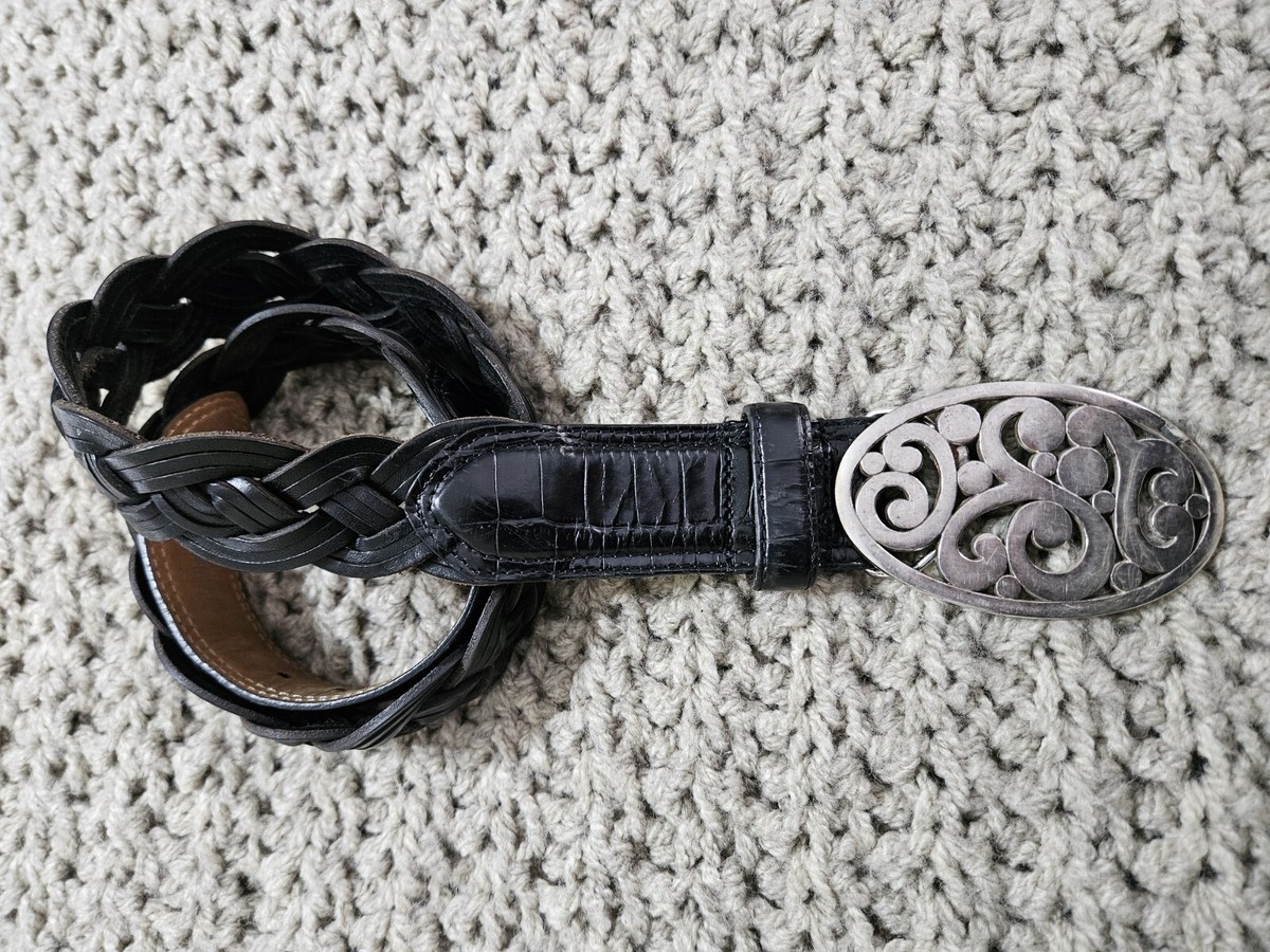 Vintage Womens Brighton Black Leather Belt Silver Buckle 34  display picture 2