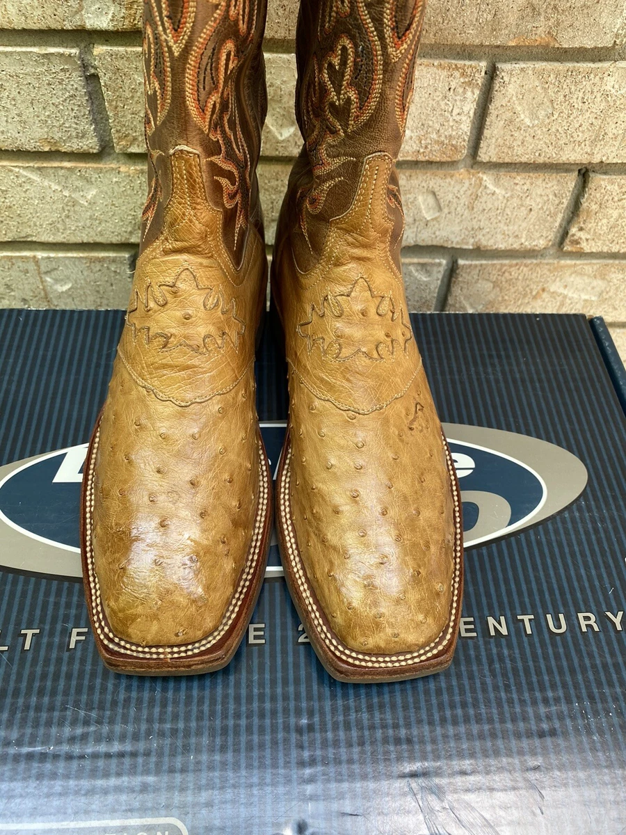 WOMENS LUCCHESE SQUARE TOE FULL QUILL OSTRICH INLAID COWBOY WESTERN BOOTS 8.5 B