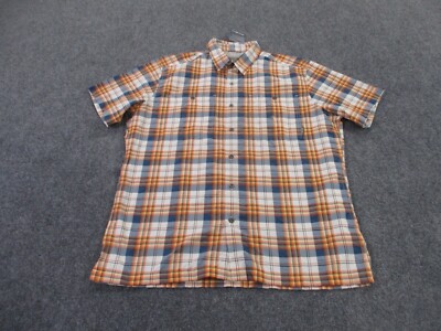 Eddie Bauer Shirt Mens M Orange Plaid Performance Outdoors Rainer Adult NEW