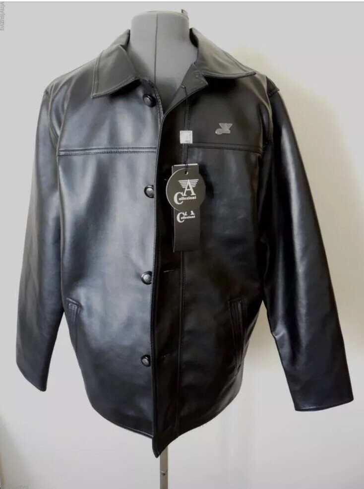 A COLLEZIONI BLACK FAUX LEATHER JACKET BUTTON FRONT SIZE S FROM
