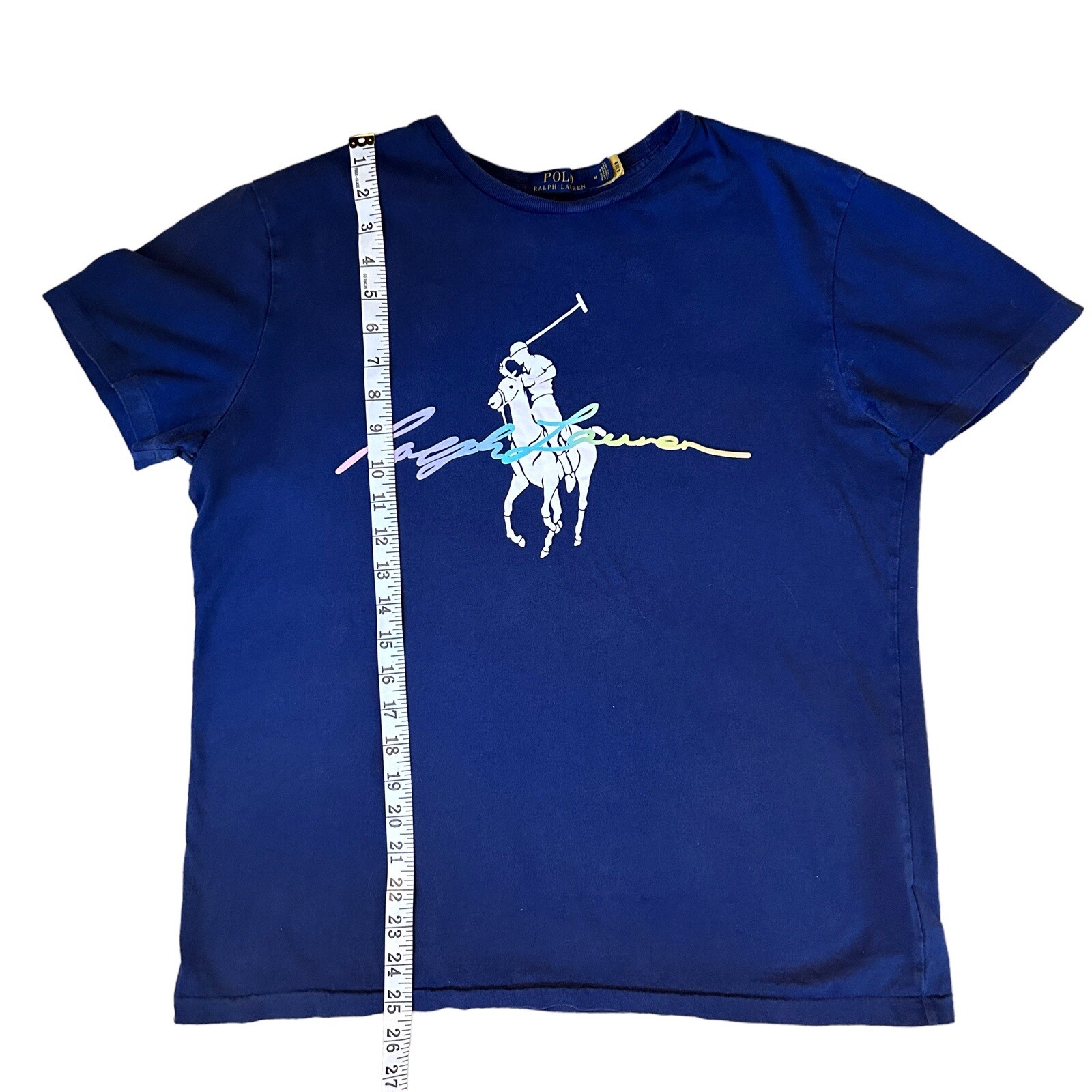 Polo Ralph Lauren Uomo T shirt blu M grande logo pony grafica scritta arcobaleno