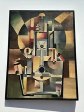ABSTRACT PAINTING vintage EXPRESSIONISM Dietz Industrial Machine 1975 Cubism 24"
