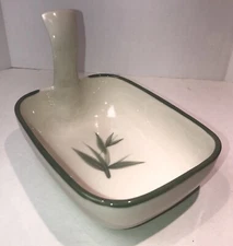 Vintage Winfield Ware Handcrafted Handled Rectangular Serving Bowl Bamboo Green