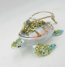 Pottery Barn Mercury Glass Christmas Ornament Ocean Beach Sea Turtle C85