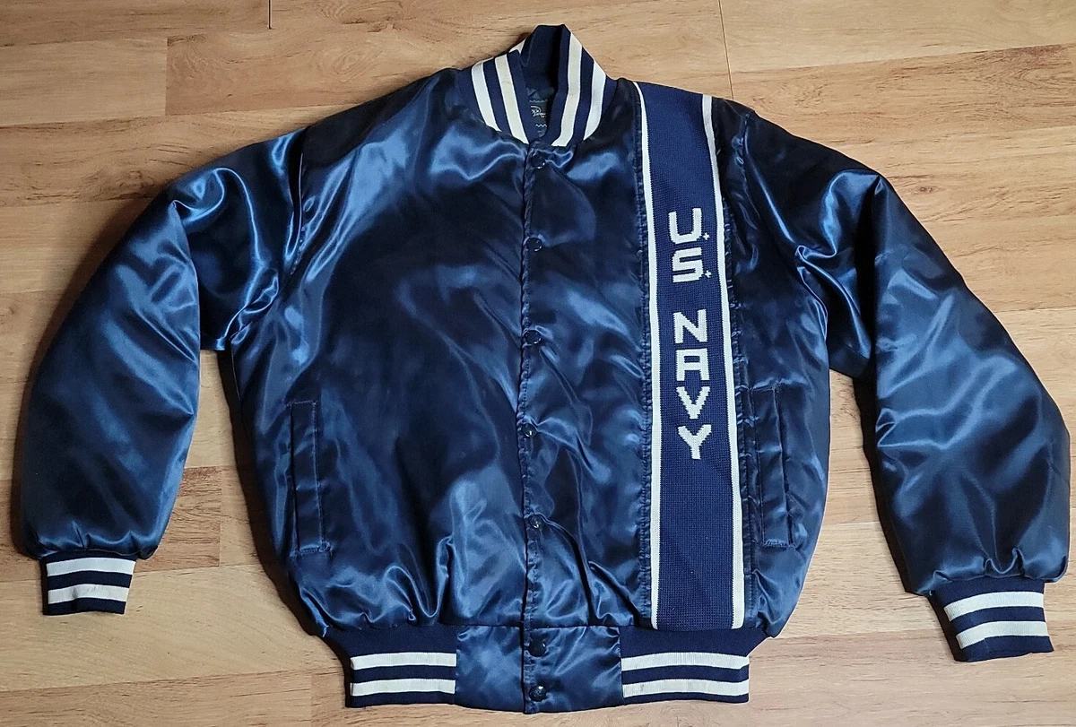 Vintage U.S. NAVY Satin Jacket Men s Sz Medium 80s Bomber usn