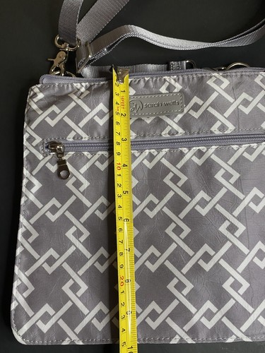 Sarah Wells MHeart Bag Gray Purple Crossbody Bag Zip Closure - Picture 4 of 8