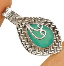 Natural Aquamarine Chalcedony 925 Sterling Silver Pendant 1 1/3'' Long @1-9