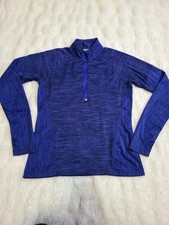 Athleta Blue Heathered 1/4 Zip Mock Neck Raglan Stretch Pullover Top Size M
