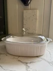 Vtg CorningWare French White F-14-B 4L Oval Casserole Dish w/ Pyrex Lid F-14-C
