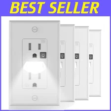 White Electrical Wall Outlet with Night Light, 4 Pack