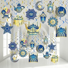 Zonon 30 Pieces Eid Ramadan Mubarak Decorations for Home Hanging Swirl Streams C