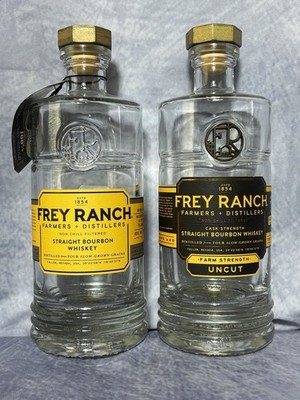 Frey Ranch Farm Strength Straight Bourbon Lot of 2 Decorative Whiskey Bottles
