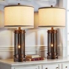 Industrial Rustic 25" Table Lamps - USB Ports  Night Light Mode Set of 2 
