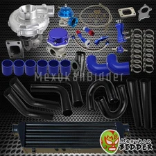Blue T0E4 .63 AR 400+ HP Stage III 12PC Turbo Charger Upgrade Kit Fit Universal