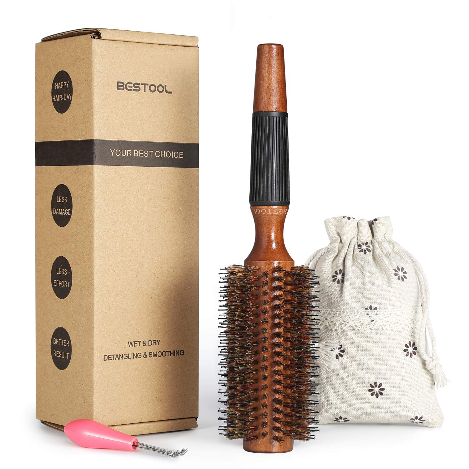 Brosse ronde pour le séchage en poils de sanglier pour un brushing lissant parfait