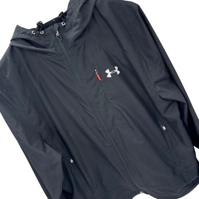 Under Armour Windbreaker Mens M Black Allseasongear Fitted Hooded Jacket