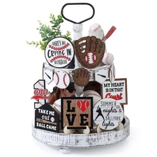 13 Pcs Baseball Tiered Tray Decor Wooden Table Centerpieces Rustic Wooden Bas...