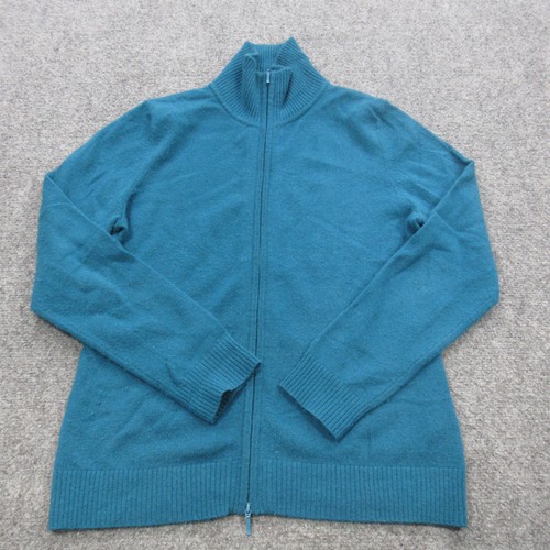 LL Bean Pullover Damen klein türkis blau durchgehender Reißverschluss 100% Kaschmir Strickpullover warm
