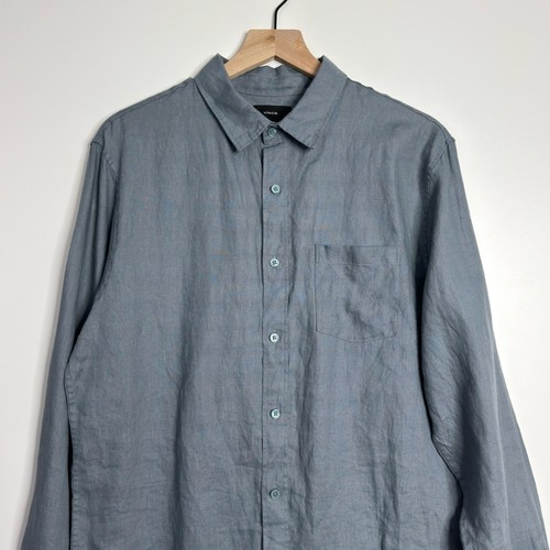 VINCE Mens Long Sleeve Linen Button Down Shirt Gray size Medium - Picture 2 of 7