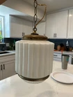 Vintage 1920s Art Deco Milk Glass Skyscraper Ceiling Lamp Light Fixture