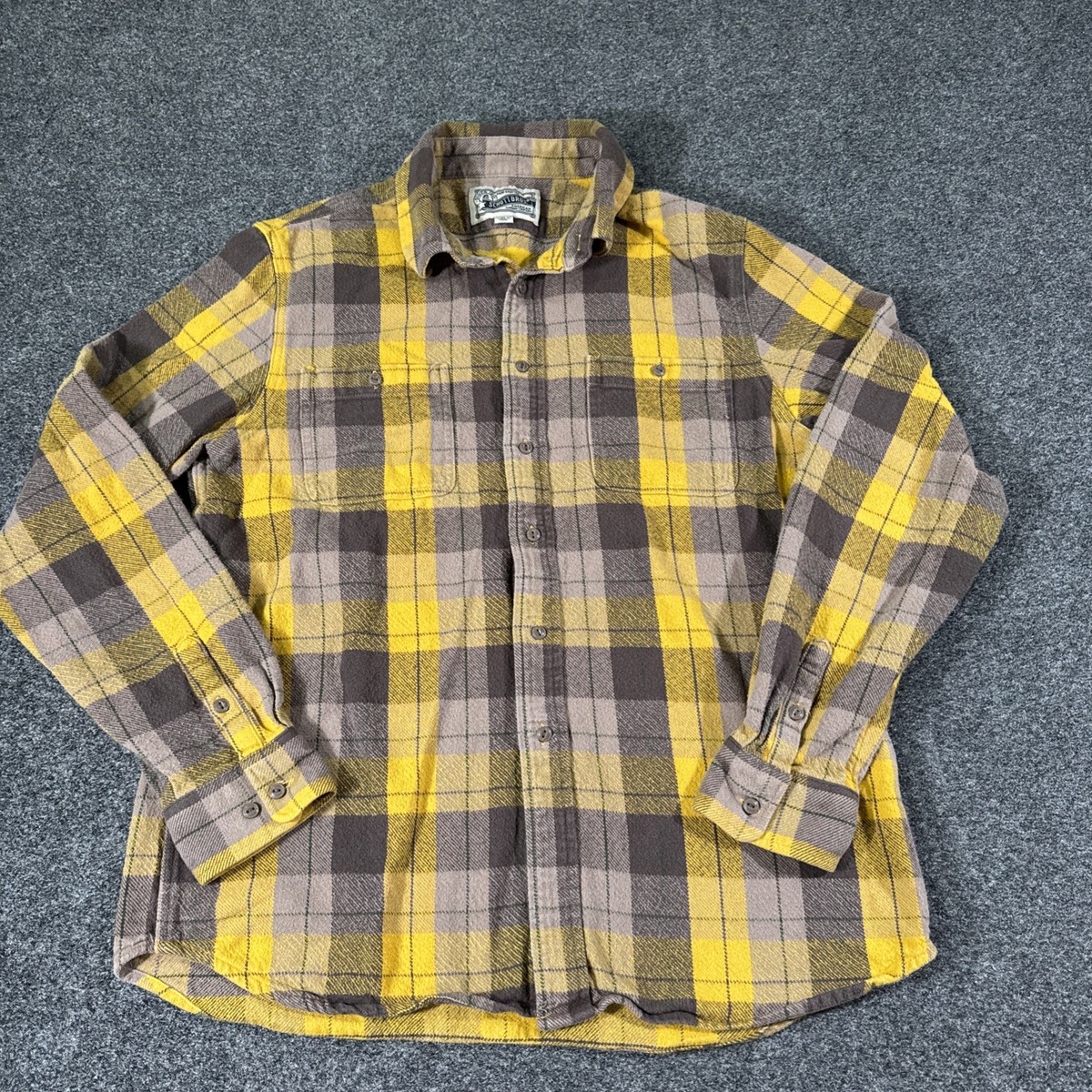 221様 Schott Bros Yellow Plaid 100% Cotton Flannel Work Shirt XL Heavy