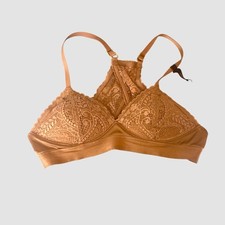 Aerie Real Power Wireless Push Up Paisley Lace Balconette Bra 34A Padded Tan